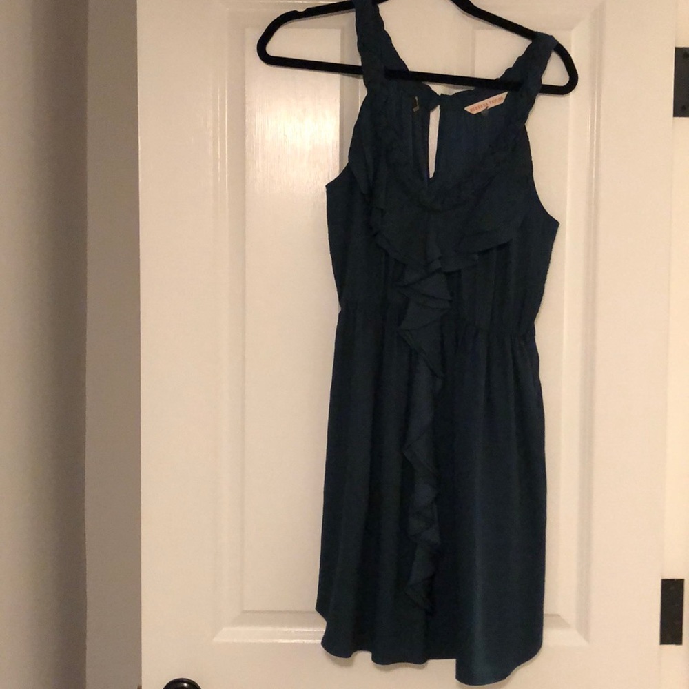 Rebecca Taylor silk ruffle dress in dark green